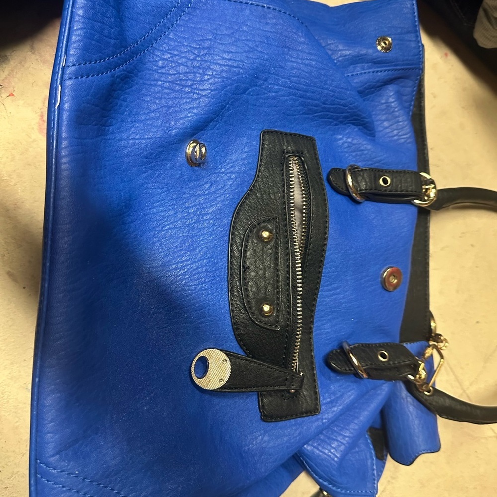 Blue and Black‎ Leather Tote Bag